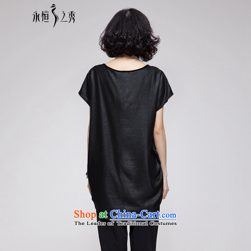 The Eternal-soo to xl female chiffon shirt thick sister 2015 Summer new product expertise, Hin thick mm thin, long loose stamp in t-shirt leave two black large number, are the eternal Soo , , , shopping on the Internet