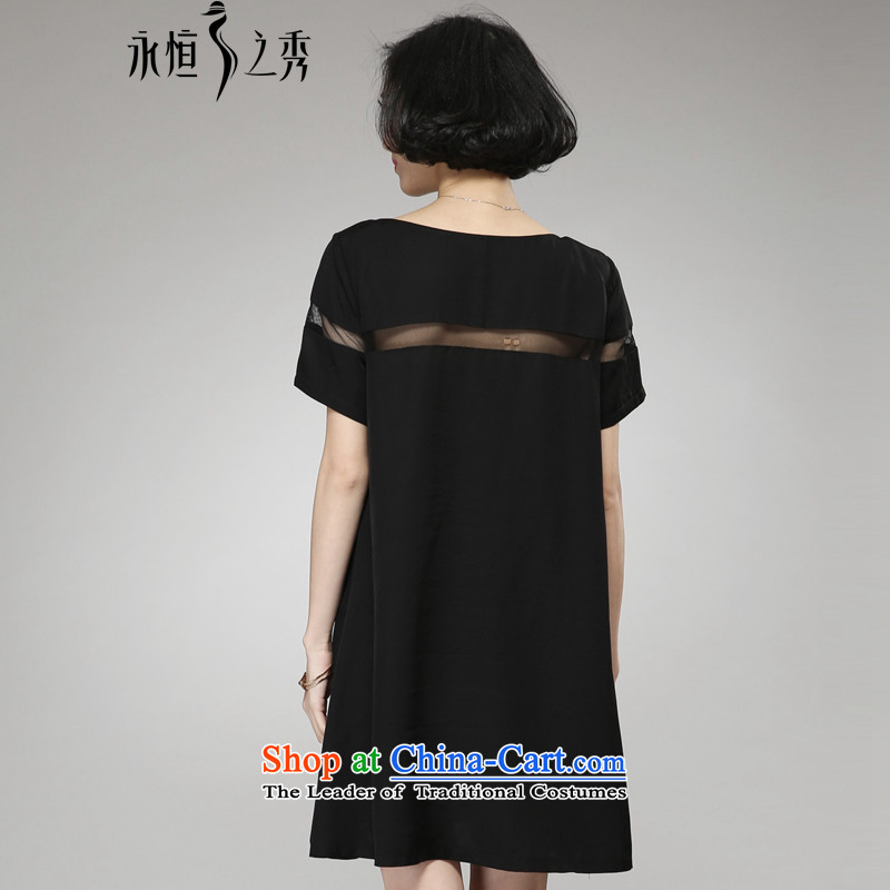 The Eternal Soo-To increase the number of women's dresses thick sister video thin Summer 2015 new Korean modern elegant thick mm short-sleeved dresses Black XL, eternal Soo , , , shopping on the Internet