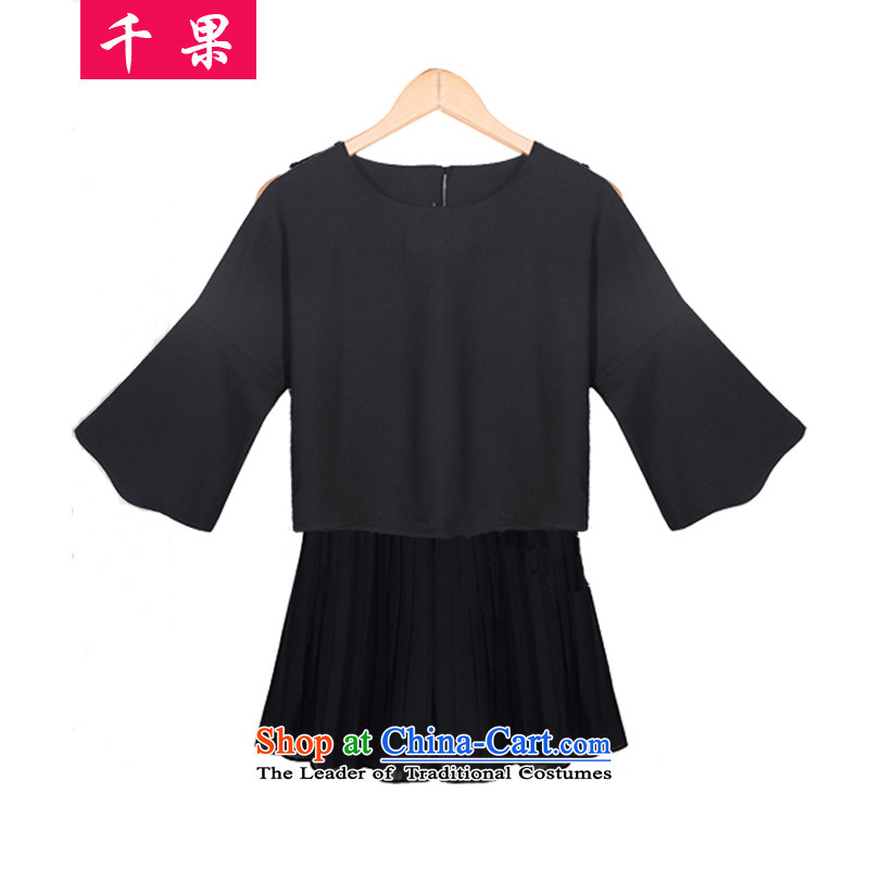 Thousands of fruit western xl women 2015 Summer thick, Hin thin, omelet sleeves T-shirt with round collar + vest like Susy Nagle shirt two Kit?0833?Black?XXL