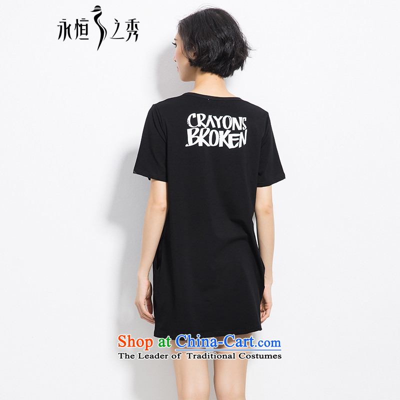 The Eternal-soo to xl t-shirts thick mm summer new product expertise, Hin thick sister in thin long Korean fashion letters stamp loose short-sleeved T-shirt black 4XL, eternal Soo , , , shopping on the Internet