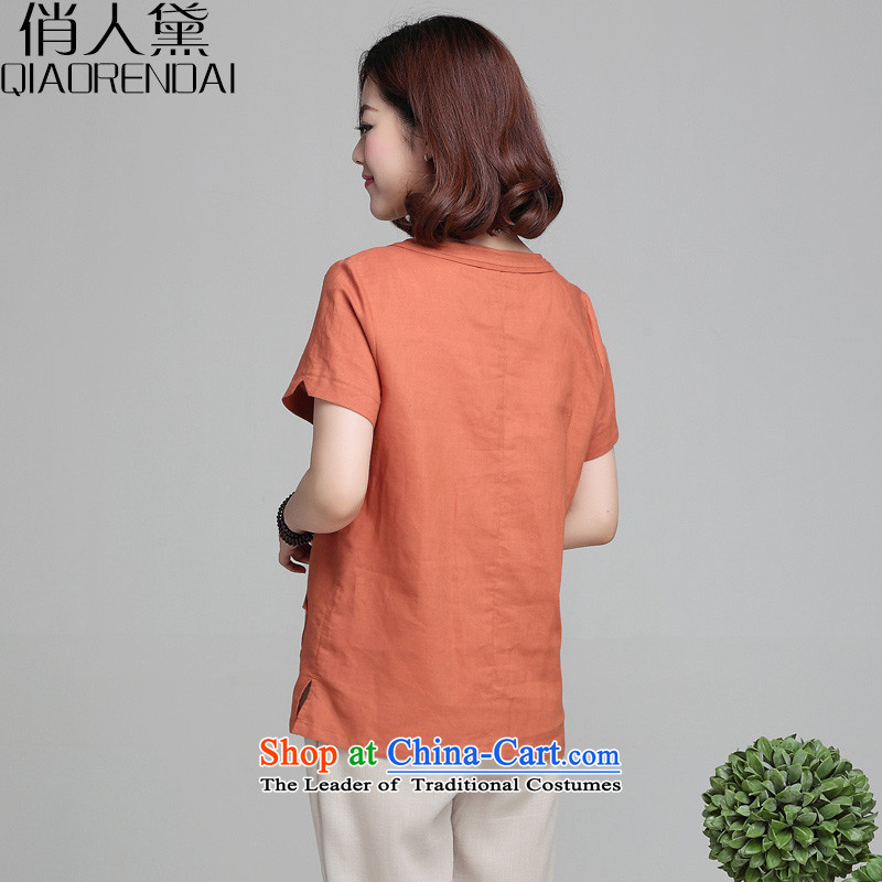 For the people by 2015 Summer Doi new leisure loose short-sleeved female Korean mother replacing stamp code cotton linen tunic red-orange , L, for persons (QIAORENDAI DOI) , , , shopping on the Internet