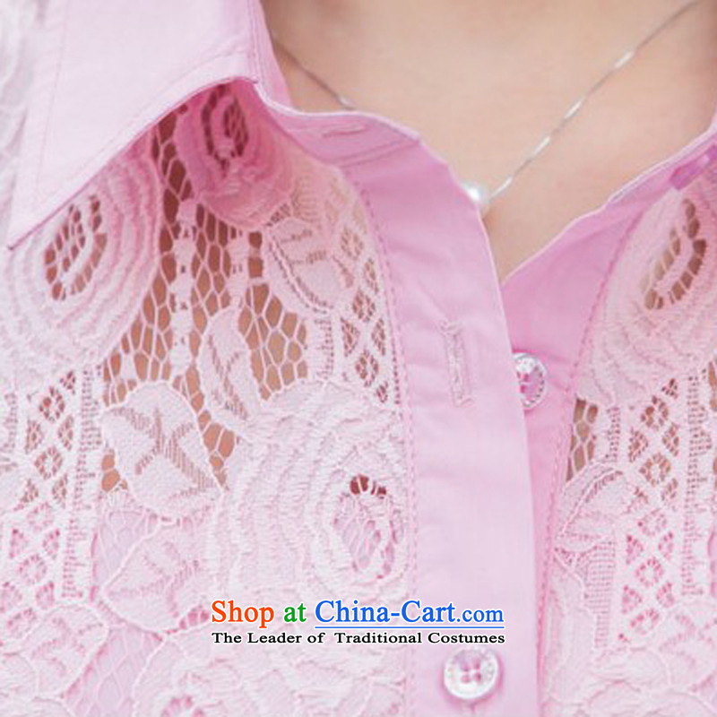 El-ju Yee Nga large new 2015 Women's Summer shirt thick, Hin thin lace stitching shirt YY5587 pink XL, el-ju Yee Nga shopping on the Internet has been pressed.