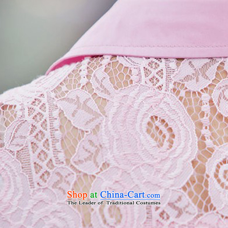 El-ju Yee Nga large new 2015 Women's Summer shirt thick, Hin thin lace stitching shirt YY5587 pink XL, el-ju Yee Nga shopping on the Internet has been pressed.