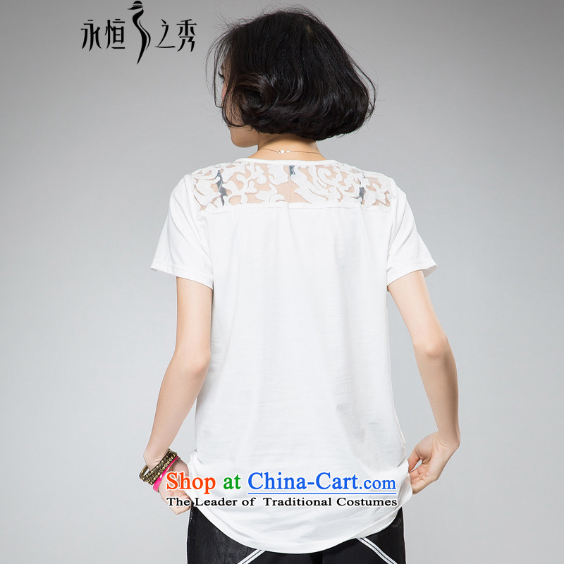 The eternal summer Sau 2015 mm thick large new women's stylish handsome ironing drill digital printing loose video thin white short-sleeved T-shirt 2XL, eternal Soo , , , shopping on the Internet