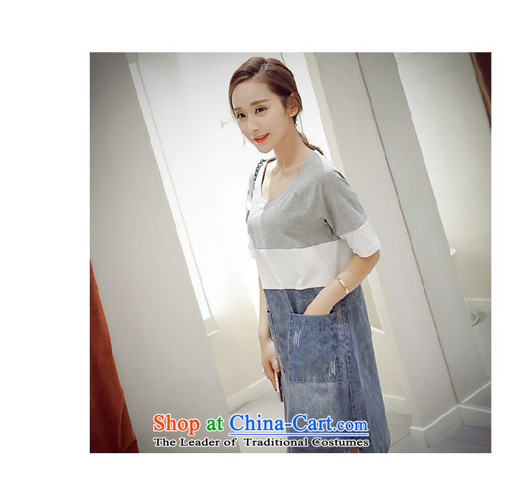Left soft  summer 2015, Korean leisure streaks stitching denim dress in Sau San video thin long short-sleeved light gray skirt S picture, prices, brand platters! The elections are supplied in the national character of distribution, so action, buy now enjoy more preferential! As soon as possible.