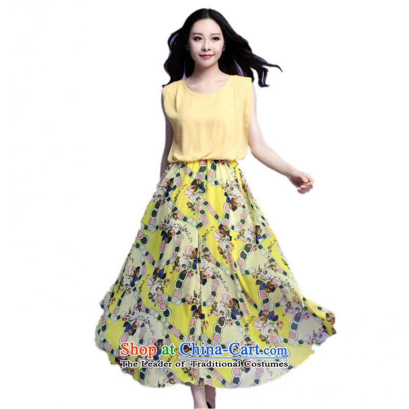 C.o.d. 2015 Summer new stylish casual relaxd large temperament thick sister Bohemia stamp chiffon skirt long skirt leave two cents Yellow XL, land is of Yi , , , shopping on the Internet