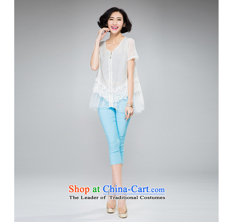 The eternal summer Sau 2015 mm thick new larger female Korean round-neck collar Leopard Stamp stitching embroidery lace video thin Cardigan White XL Photo, prices, brand platters! The elections are supplied in the national character of distribution, so action, buy now enjoy more preferential! As soon as possible.