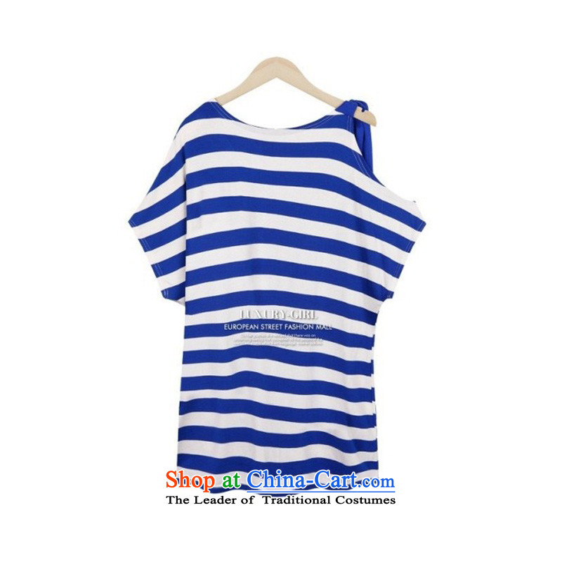 O Ya-ting 2015 Summer new to increase women's code thick mm video thin cotton T-shirts short-sleeved blue striped 3XL female 145-165 recommends that you, O Jacob aoyating Ting () , , , shopping on the Internet