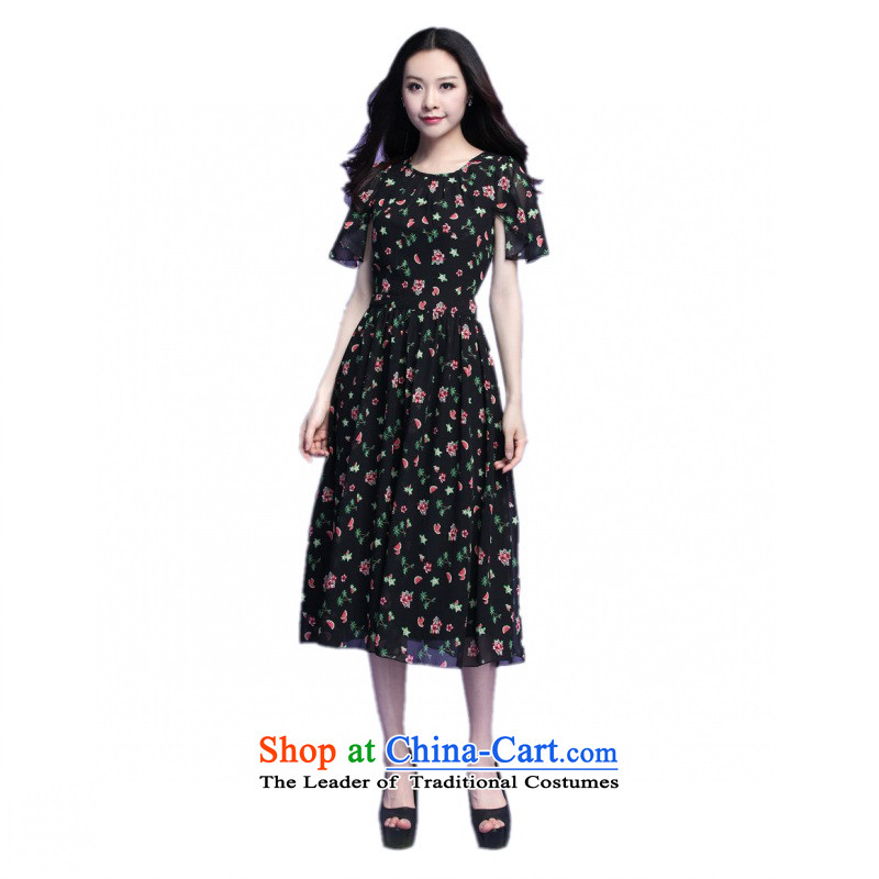 C.o.d. Package Mail 2015 Summer new stylish casual temperament classic thick MM heavy code code chiffon dresses summer large floral skirt black skirt XL, land is of Yi , , , shopping on the Internet