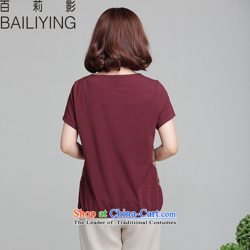 Hundreds -year-old middle-aged 35-50 Shadow Li Summer Korean female loose short-sleeved T-shirt cotton T-shirt, forming the largest code 2015 small shirt female bourdeaux L, hundreds of Li Ying BAILIYING) , , , shopping on the Internet