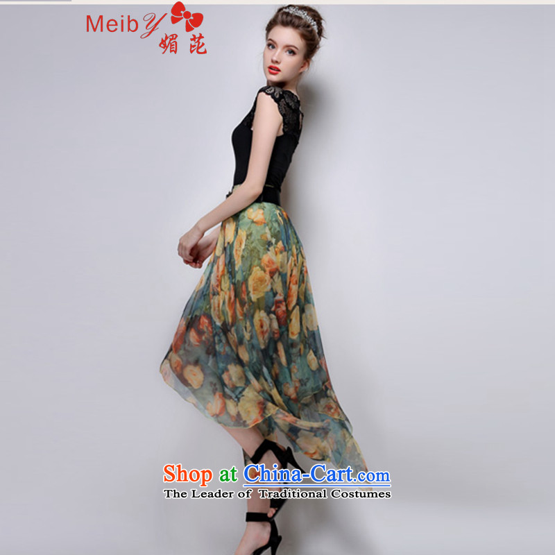 Sleek and versatile large meiby Code a new summer stylish big flowers irregular upper body temperament skirt long skirt Yellow XL, of 831 (meiby) , , , shopping on the Internet