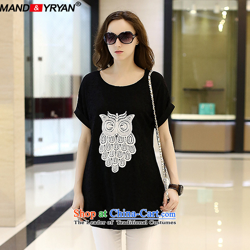 Mantile tu 2015 new larger women's summer to intensify the thick MM video thin engraving lace shirt short-sleeved T-shirt black _MDR1929 XXXXXL180-200 around 922.747