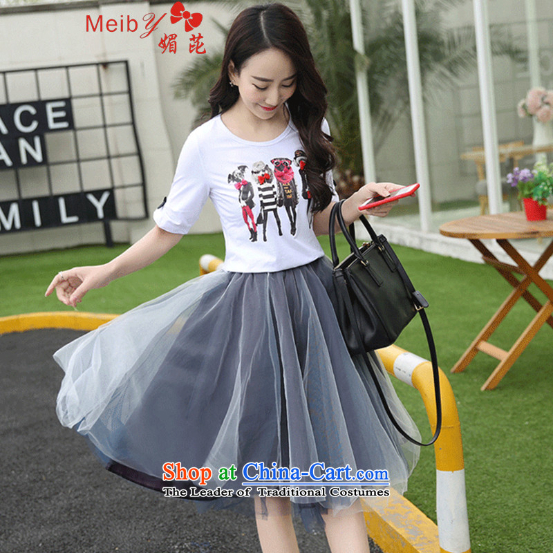 Sleek and versatile large meiby code sets the spring new short-sleeved T-shirt gauze petticoat field body skirt temperament gentlewoman two kits 1565  S, of color picture (meiby) , , , shopping on the Internet