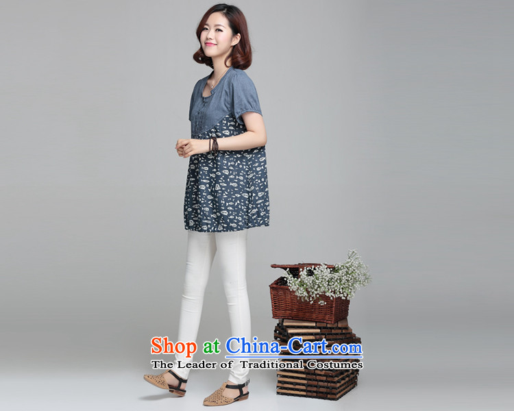 Hundred Li Ying Summer 2015 mm thick Korean girls Dressed Dolls shirt loose large round-neck collar short-sleeved T-shirt thin Tibet graphics relaxd cyan 2XL Photo, prices, brand platters! The elections are supplied in the national character of distribution, so action, buy now enjoy more preferential! As soon as possible.