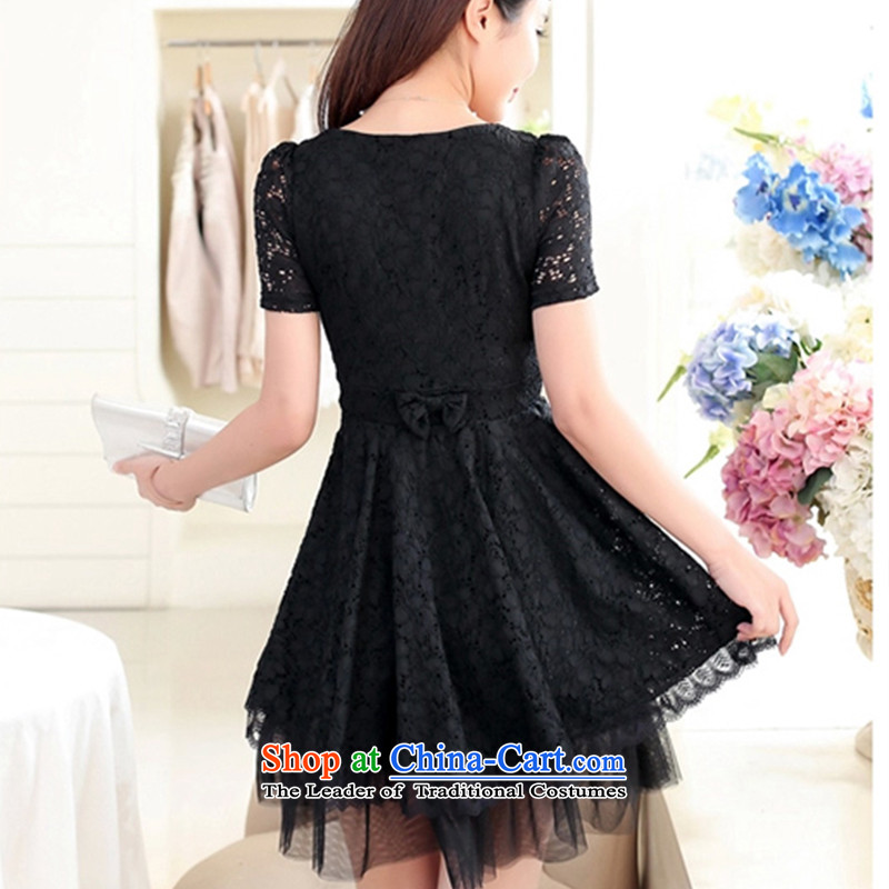 The lymalon Lehmann 2015 Summer new larger female Korean version of the video and slender skirts thick lace short-sleeved dresses 672 m White XXL, Lehmann Ronnie (LYMALON) , , , shopping on the Internet