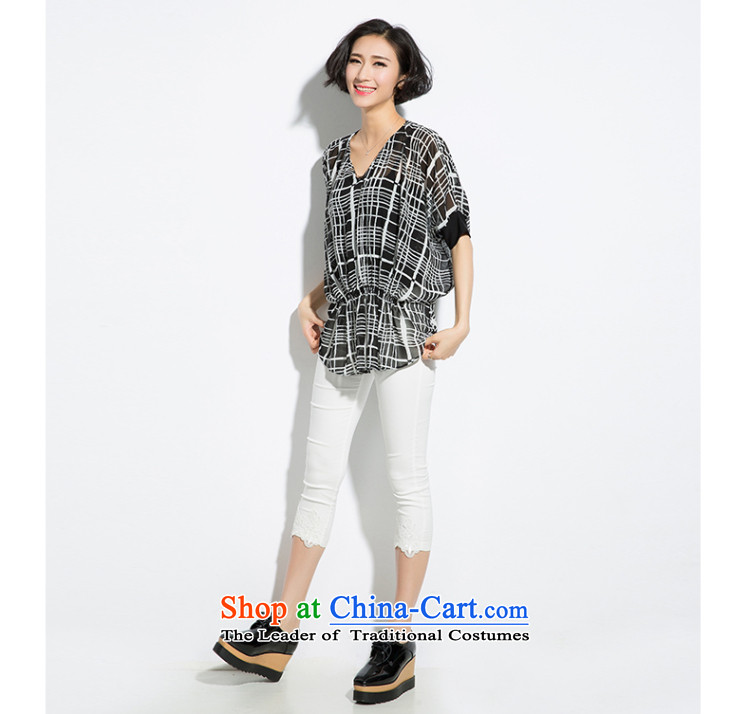 The eternal summer 2015, Sau thick mm new Korean version of large numbers of ladies V-neck in the black-and-white Plaid Print Foutune of video thin black shirt 2XL Photo relaxd, prices, brand platters! The elections are supplied in the national character of distribution, so action, buy now enjoy more preferential! As soon as possible.