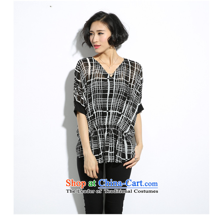 The eternal summer 2015, Sau thick mm new Korean version of large numbers of ladies V-neck in the black-and-white Plaid Print Foutune of video thin black shirt 2XL Photo relaxd, prices, brand platters! The elections are supplied in the national character of distribution, so action, buy now enjoy more preferential! As soon as possible.
