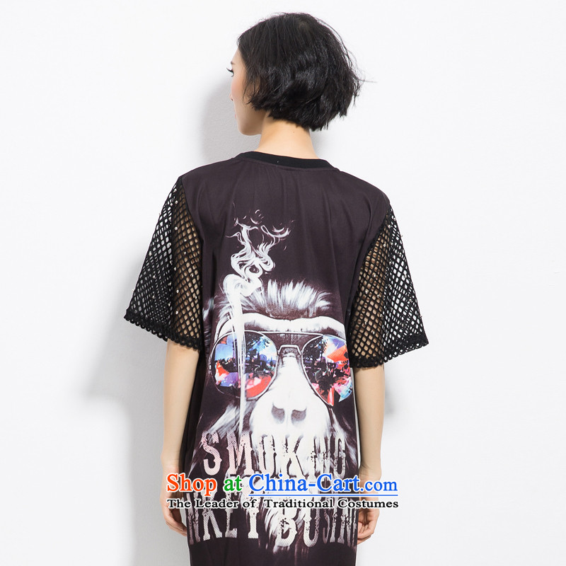 The eternal summer 2015, Sau thick mm new European and American women in large long digital printing wild video thin dresses Black XL, eternal Soo , , , shopping on the Internet