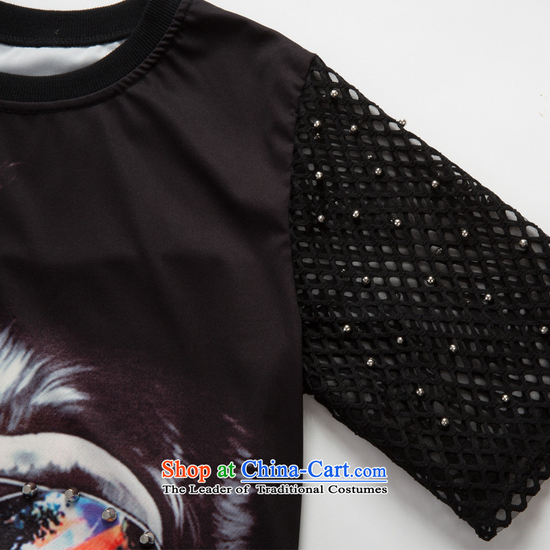 The eternal summer 2015, Sau thick mm new European and American women in large long digital printing wild video thin dresses Black XL, eternal Soo , , , shopping on the Internet