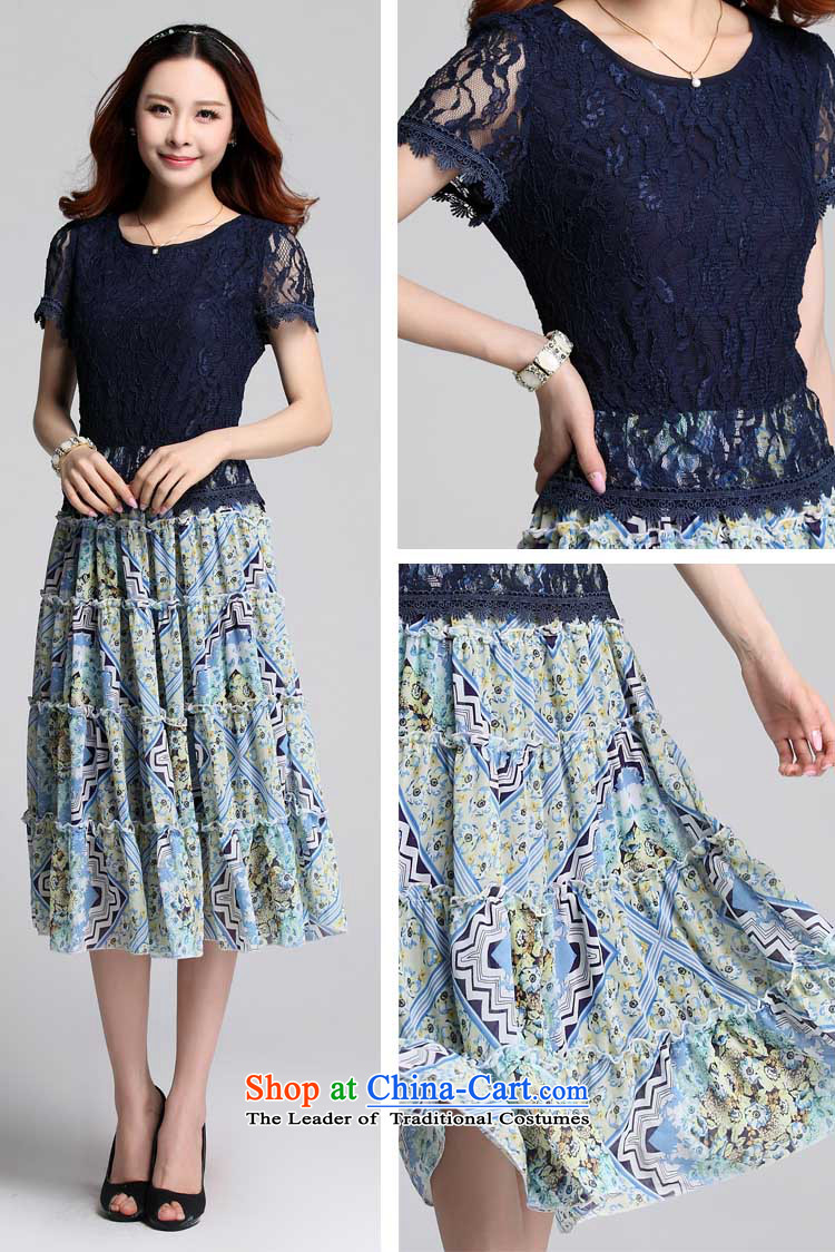 C.o.d. Package Mail 2015 Summer new stylish casual temperament classic code thick Mei lace stitching Bohemia chiffon small large floral dresses XXXXL Blue Photo, prices, brand platters! The elections are supplied in the national character of distribution, so action, buy now enjoy more preferential! As soon as possible.