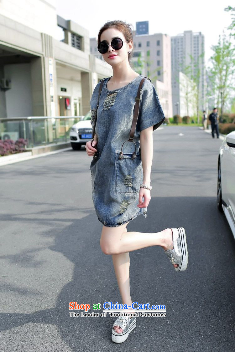 Sophie   2015 summer left Europe and the large number of the hole in the female denim dress strap dresses short-sleeve loose petticoat field denim dress Denim blue M picture, prices, brand platters! The elections are supplied in the national character of distribution, so action, buy now enjoy more preferential! As soon as possible.