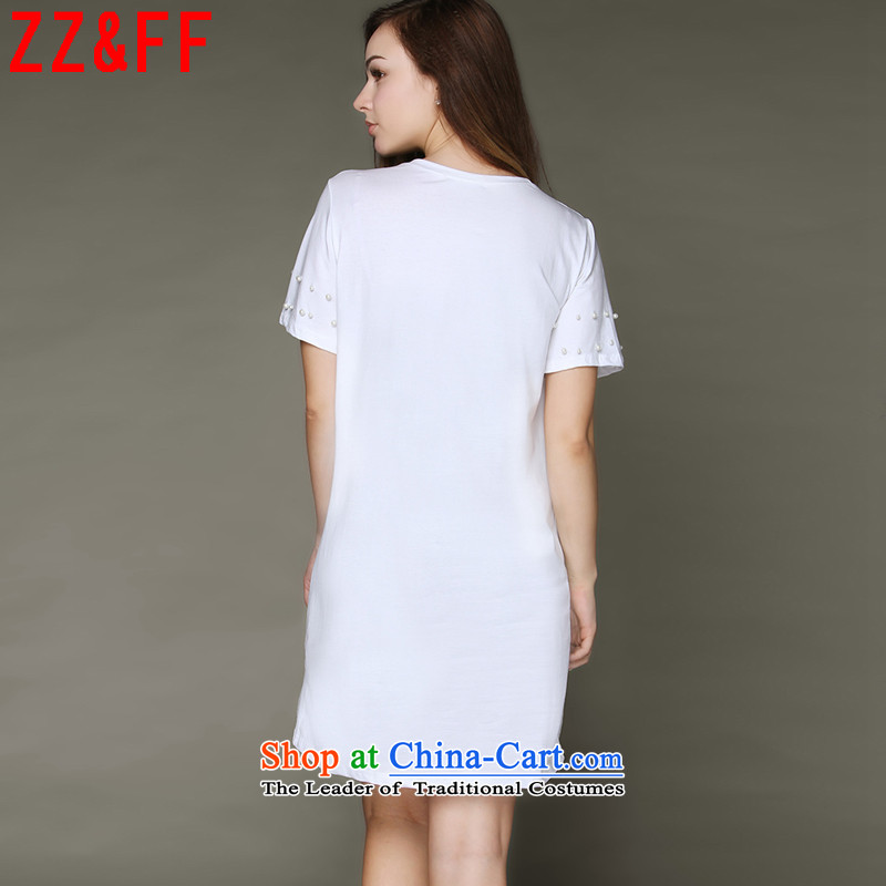  Mr Ronald new expertise Zz&ff MM larger leisure loose staples bead short-sleeved T-shirt female dresses package and pure cotton white XXXL,ZZ&FF,,, DX6831 female shopping on the Internet