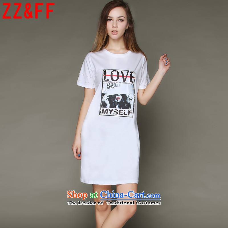  Mr Ronald new expertise Zz&ff MM larger leisure loose staples bead short-sleeved T-shirt female dresses package and pure cotton white XXXL,ZZ&FF,,, DX6831 female shopping on the Internet