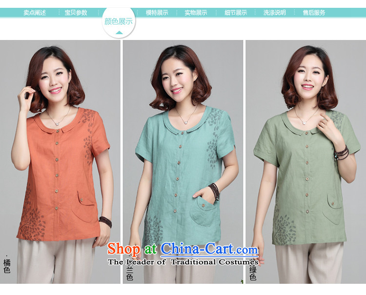 Hundred Li Ying  2015 Summer new cotton linen breathable short-sleeved T-shirt girl to xl thick MM THIN large graphics middle-aged female water Blue M picture, prices, brand platters! The elections are supplied in the national character of distribution, so action, buy now enjoy more preferential! As soon as possible.