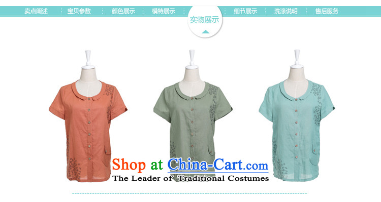 Hundred Li Ying  2015 Summer new cotton linen breathable short-sleeved T-shirt girl to xl thick MM THIN large graphics middle-aged female water Blue M picture, prices, brand platters! The elections are supplied in the national character of distribution, so action, buy now enjoy more preferential! As soon as possible.