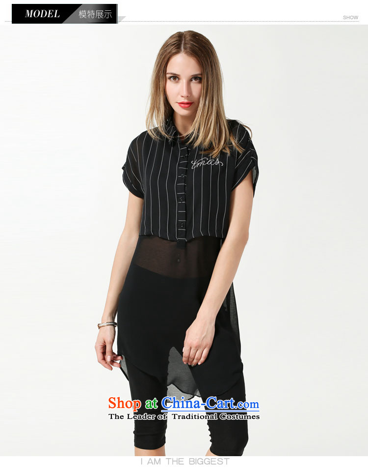 Rui Mei to larger women 2015 Summer new thick mm loose video thin stripes stitching short-sleeved shirt that chiffon long leave two T-shirts are black XXXXL 3666th pictures, prices, brand platters! The elections are supplied in the national character of distribution, so action, buy now enjoy more preferential! As soon as possible.