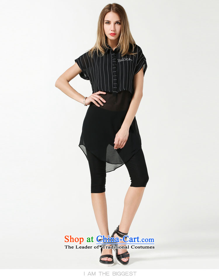 Rui Mei to larger women 2015 Summer new thick mm loose video thin stripes stitching short-sleeved shirt that chiffon long leave two T-shirts are black XXXXL 3666th pictures, prices, brand platters! The elections are supplied in the national character of distribution, so action, buy now enjoy more preferential! As soon as possible.