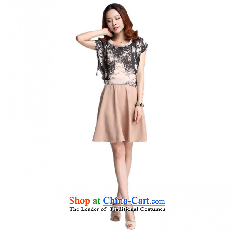 C.o.d. 2015 Summer new stylish casual temperament classic high fashion stamp bat sleeves chiffon leave two successive spell dresses khaki XL, land is of Yi , , , shopping on the Internet