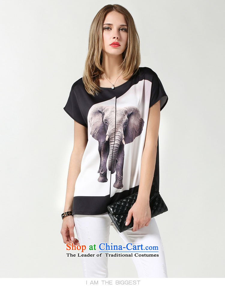 Rui Mei to larger female thick mm video thin new summer 2015 to intensify the liberal round-neck collar stamp short-sleeved T-shirt chiffon N3631 black XXXL T-shirt picture, prices, brand platters! The elections are supplied in the national character of distribution, so action, buy now enjoy more preferential! As soon as possible.