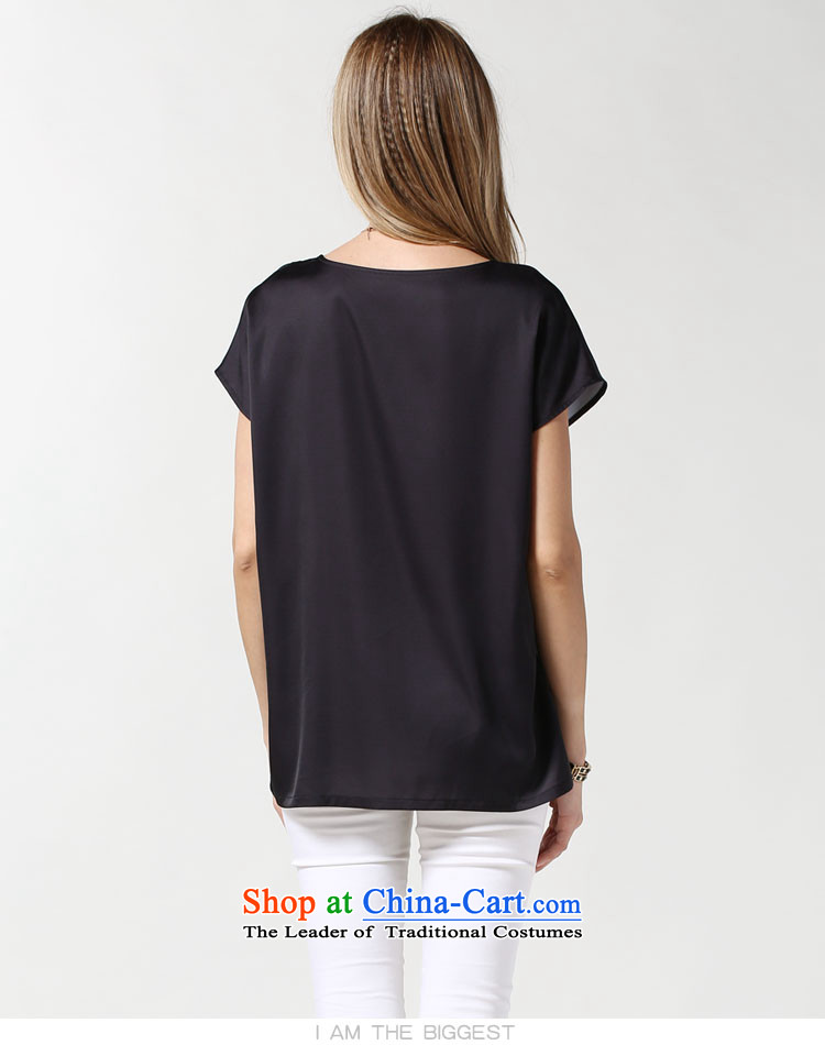 Rui Mei to larger female thick mm video thin new summer 2015 to intensify the liberal round-neck collar stamp short-sleeved T-shirt chiffon N3631 black XXXL T-shirt picture, prices, brand platters! The elections are supplied in the national character of distribution, so action, buy now enjoy more preferential! As soon as possible.