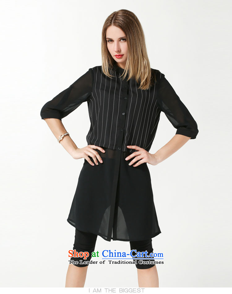 Rui Mei to larger female thick mm Summer 2015 Sau San new liberal video thin stripes stitching chiffon shirt that long jacket N3629 female black L picture, prices, brand platters! The elections are supplied in the national character of distribution, so action, buy now enjoy more preferential! As soon as possible.