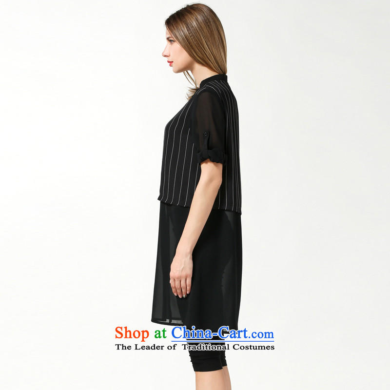 Rui Mei to larger female thick mm Summer 2015 Sau San new liberal video thin stripes stitching chiffon shirt that long jacket N3629 female black , L, the United States (RIUMILVE Rui be , , , shopping on the Internet)
