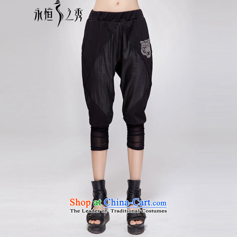 The Eternal Sau 2015 large female thick mm Summer in Europe and the new graphics thin Harun Waist Trousers in Capri pants Black?XL