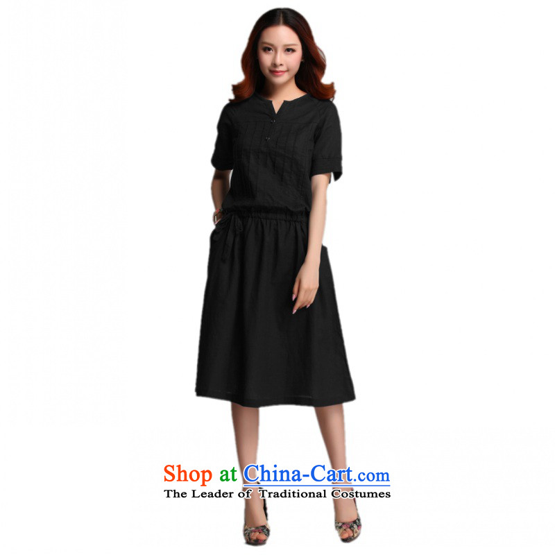C.o.d. Package Mail 2015 Summer new stylish classic Korean leisure temperament xl loose cotton stitching of ethnic Sau San short-sleeved black skirt XXXXL, land still El Yi shopping on the Internet has been pressed.