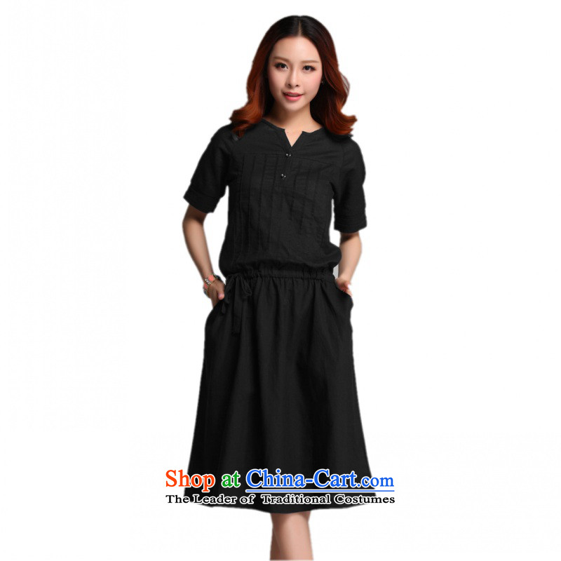 C.o.d. Package Mail 2015 Summer new stylish classic Korean leisure temperament xl loose cotton stitching of ethnic Sau San short-sleeved black skirt XXXXL, land still El Yi shopping on the Internet has been pressed.