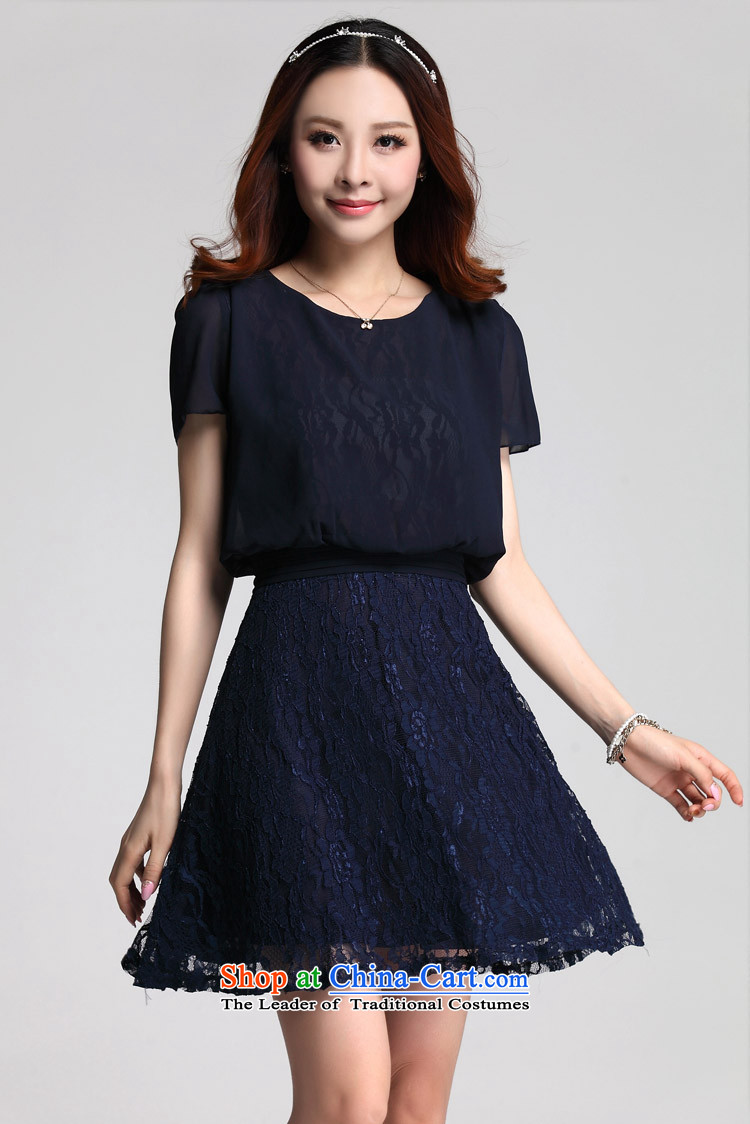 C.o.d. Package Mail 2015 Summer new stylish classic Korean leisure temperament xl thick MM Sau San lace leave two chiffon short-sleeved blue skirt XXL picture, prices, brand platters! The elections are supplied in the national character of distribution, so action, buy now enjoy more preferential! As soon as possible.