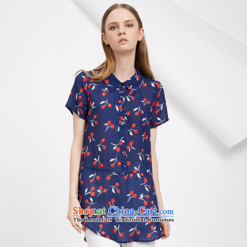 As provided for large female thick MM summer new Korean cherry chiffon shirt video stamp thin short-sleeved shirt, long blue 4XL, 2763 provisions (qisuo Yee) , , , shopping on the Internet