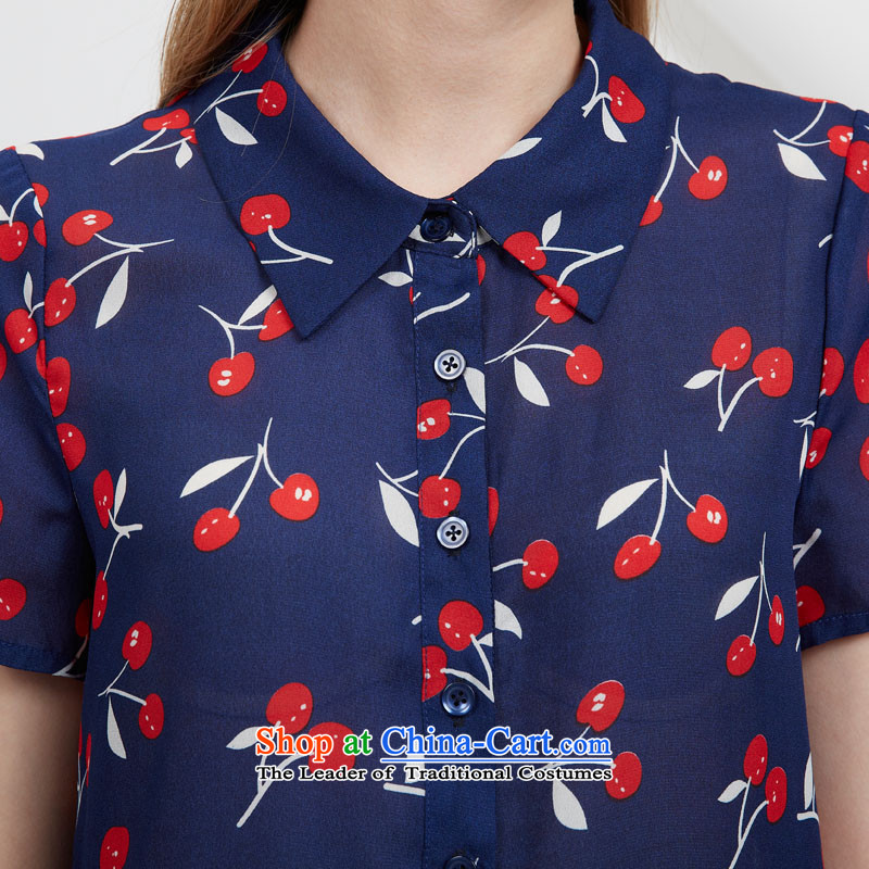 As provided for large female thick MM summer new Korean cherry chiffon shirt video stamp thin short-sleeved shirt, long blue 4XL, 2763 provisions (qisuo Yee) , , , shopping on the Internet