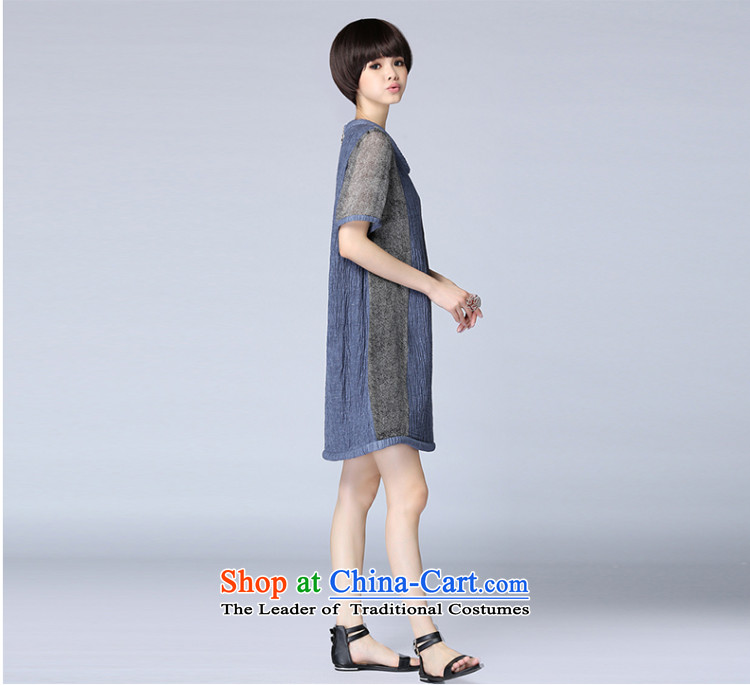 2015 Summer Zz&ff new linen streaks stitching large relaxd dress dresses summer female LYQ7027 Blue M picture, prices, brand platters! The elections are supplied in the national character of distribution, so action, buy now enjoy more preferential! As soon as possible.