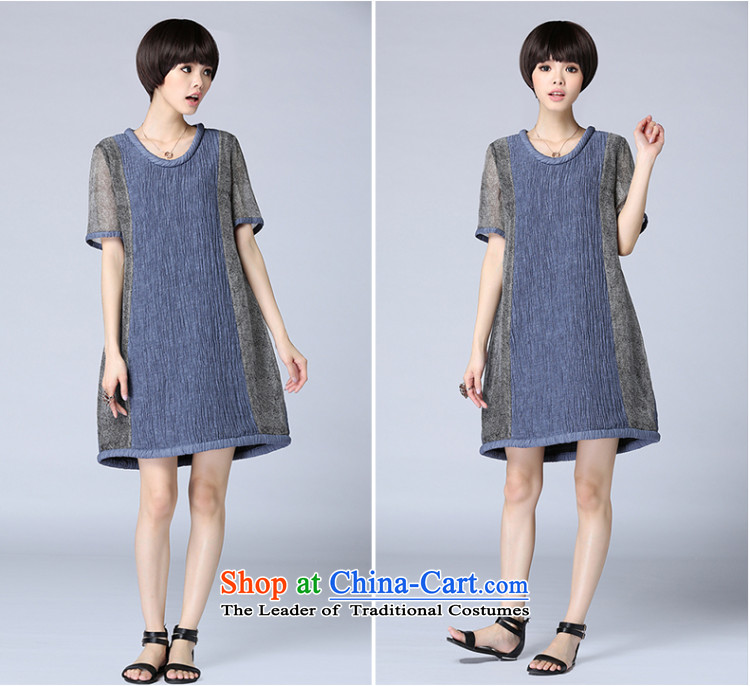 2015 Summer Zz&ff new linen streaks stitching large relaxd dress dresses summer female LYQ7027 Blue M picture, prices, brand platters! The elections are supplied in the national character of distribution, so action, buy now enjoy more preferential! As soon as possible.