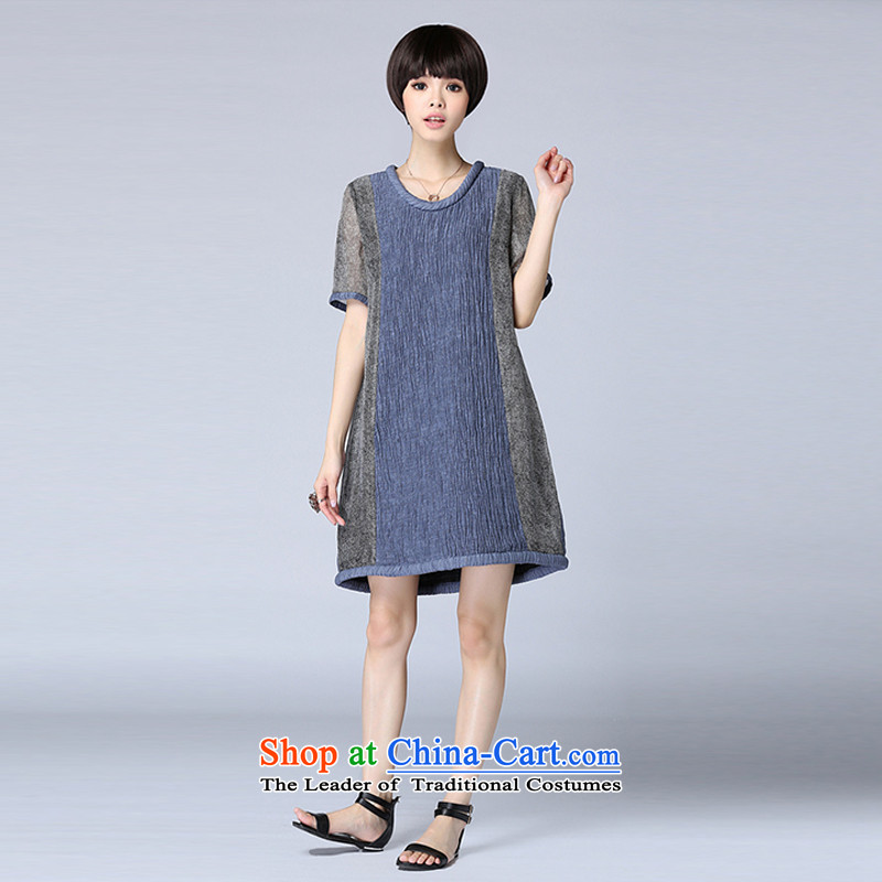 2015 Summer Zz&ff new linen streaks stitching large relaxd dress dresses summer female LYQ7027 BLUE M,ZZ&FF,,, shopping on the Internet