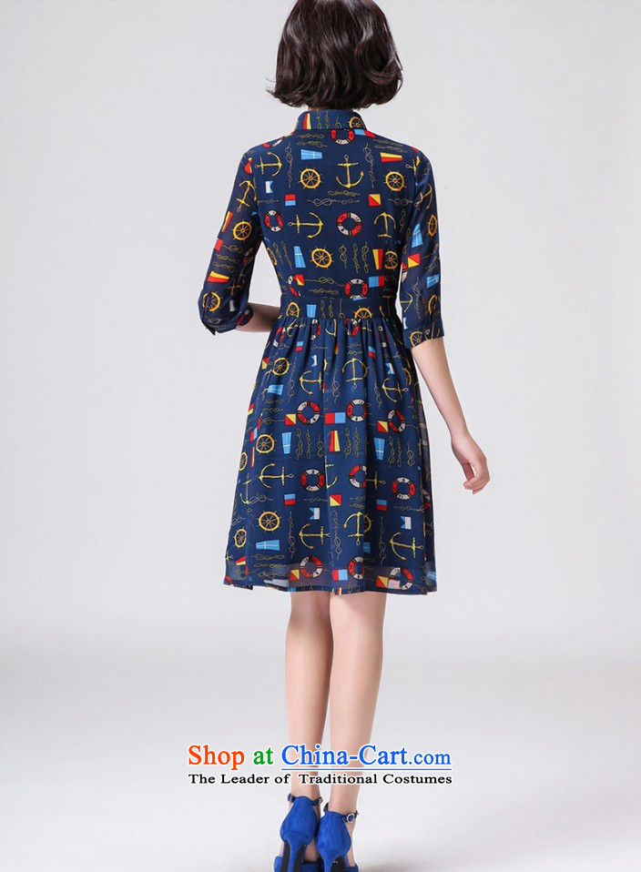 2015 Summer Zz&ff New Gentlewoman Sau San 7 cuff chiffon dresses large blue XXXL LYQ5311 skirt female picture, prices, brand platters! The elections are supplied in the national character of distribution, so action, buy now enjoy more preferential! As soon as possible.