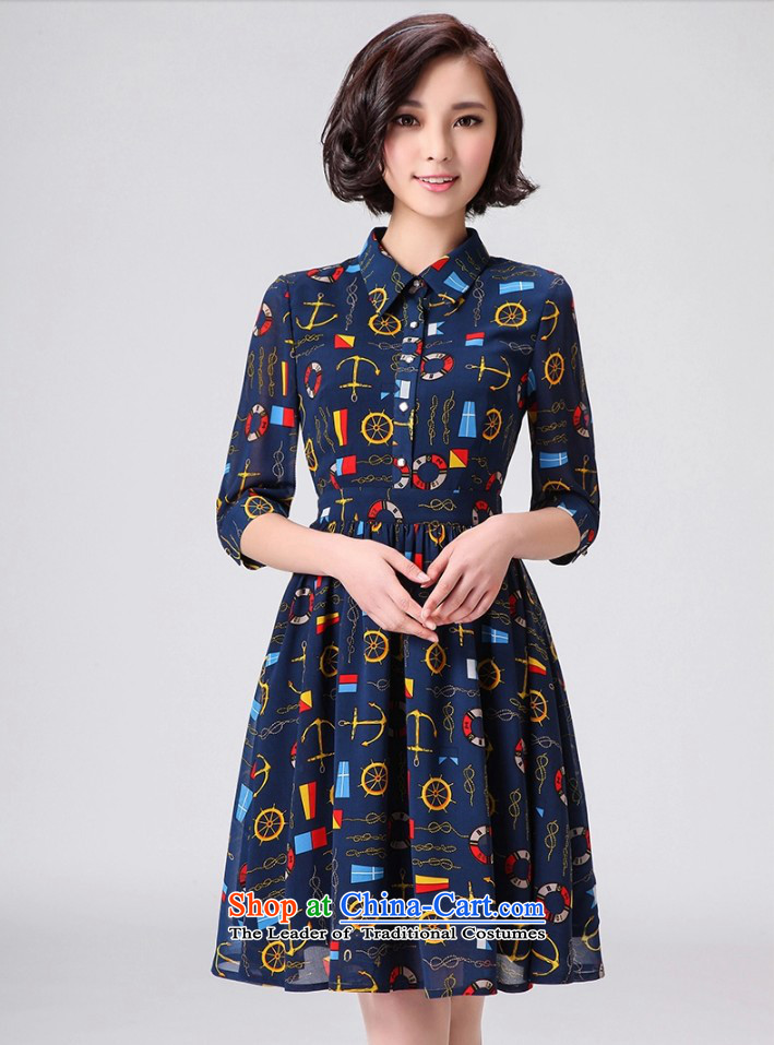 2015 Summer Zz&ff New Gentlewoman Sau San 7 cuff chiffon dresses large blue XXXL LYQ5311 skirt female picture, prices, brand platters! The elections are supplied in the national character of distribution, so action, buy now enjoy more preferential! As soon as possible.