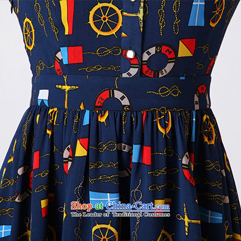 2015 Summer Zz&ff New Gentlewoman Sau San 7 cuff chiffon dresses large skirt female LYQ5311 BLUE XXXL,ZZ&FF,,, shopping on the Internet