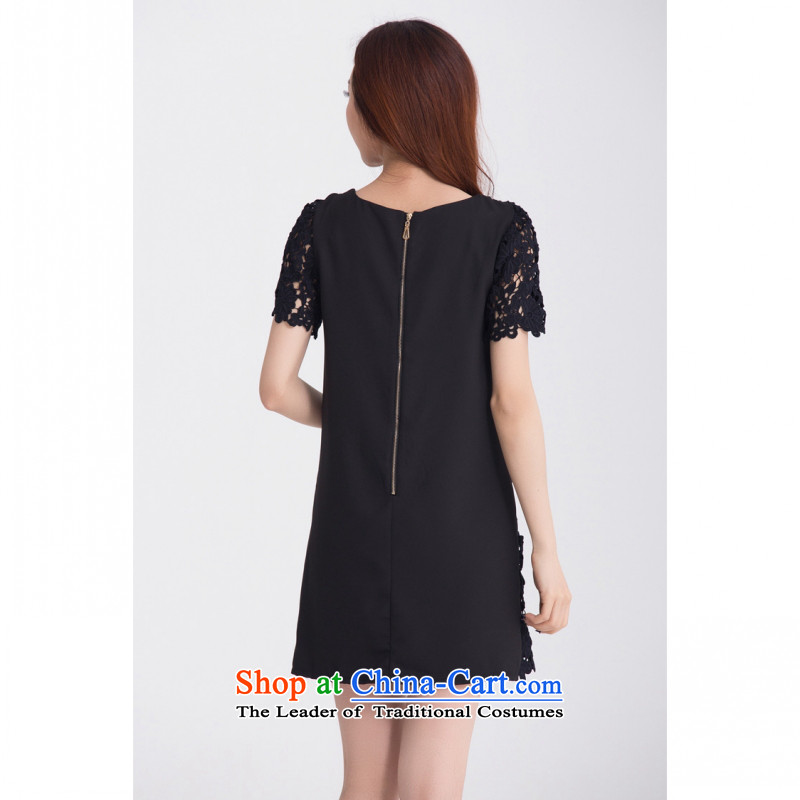 C.o.d. Package Mail 2015 Summer new stylish classic Korean leisure temperament xl thick MM Sau San video orchids leaf buds thin silk dresses black XXXXL, land still El Yi shopping on the Internet has been pressed.