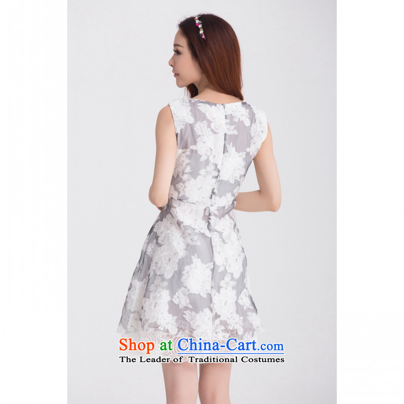 C.o.d. Package Mail 2015 Summer new stylish casual temperament classic Korean large Fat MM video thin roses Sau San OSCE root yarn sleeveless dresses gray XXL, land still El Yi shopping on the Internet has been pressed.